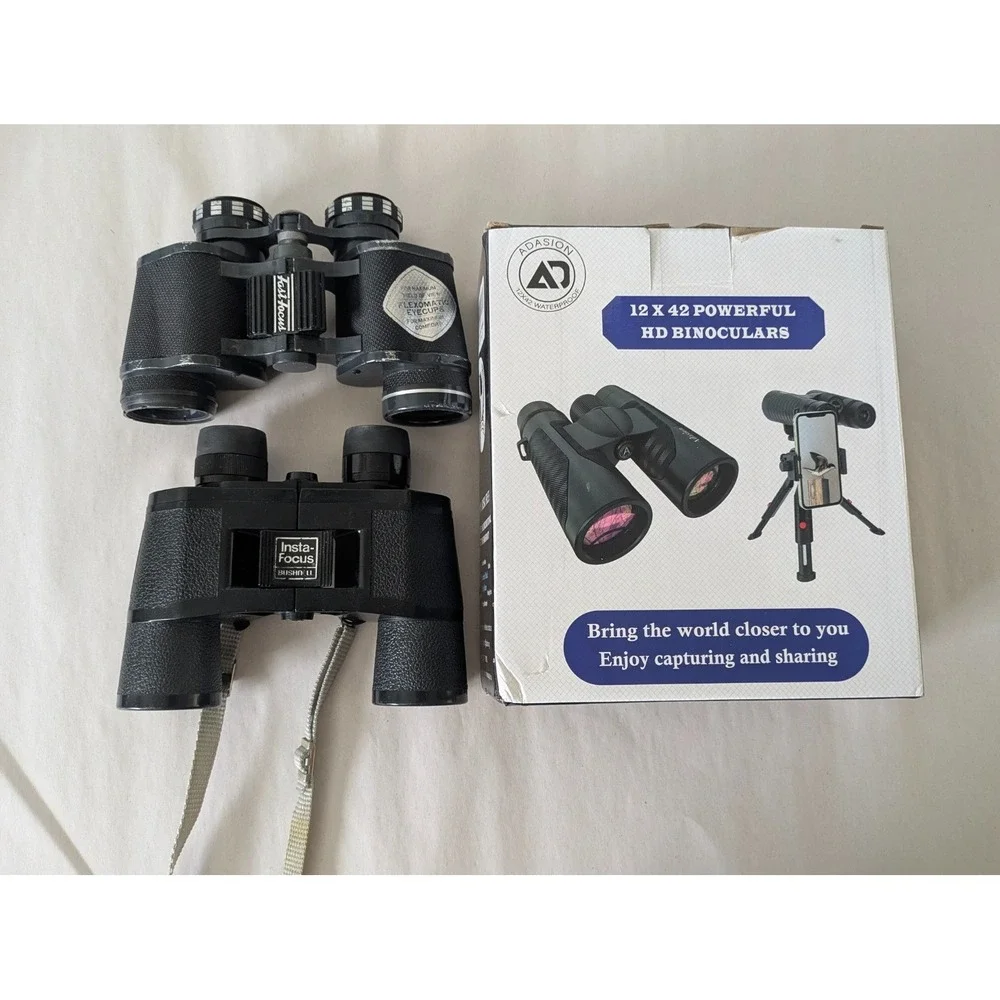 Lot 3 Binoculars Bushnell Insta‎ Focus Jason 7x35 + 12x42 HD Vintage outdoors